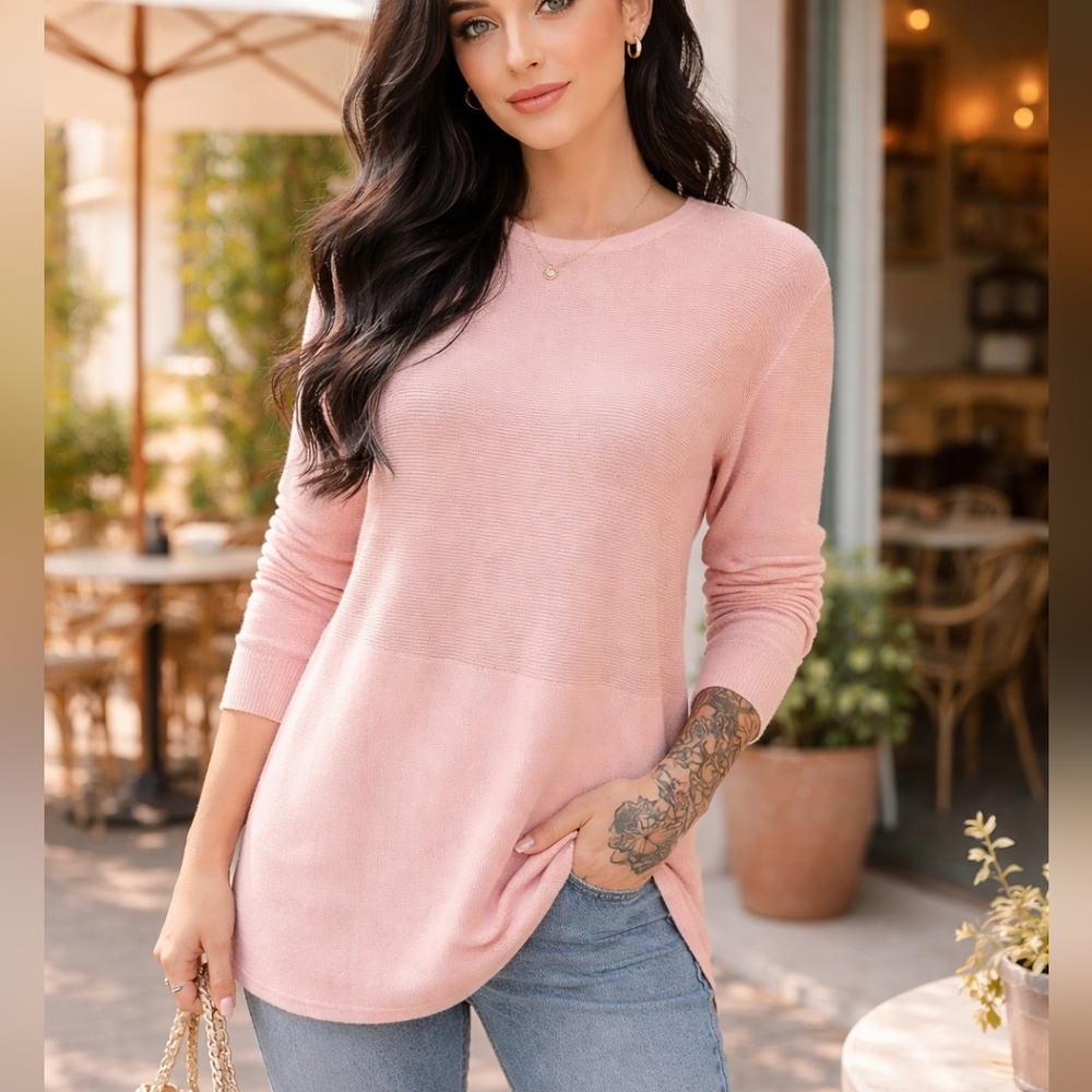 KERSH💗Soft Blush Pink Crewneck COTTON Pullover Knit Sz M